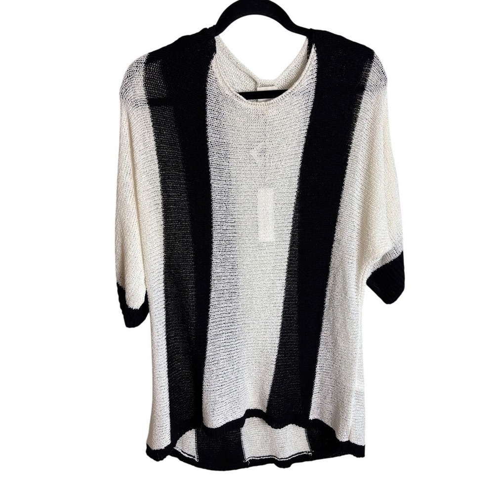 Chico's Striped Tunic Sweater Black White Women Size 16 3 Scoopneck Dolman